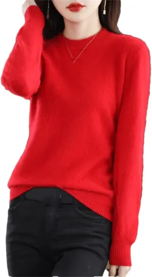100% Ricenk Cashmere Crewneck Sweater Solid Color Casual Knitted Pullover Tops Basic Jumper