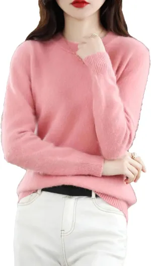 100% Ricenk Cashmere Crewneck Sweater Solid Color Casual Knitted Pullover Tops Basic Jumper