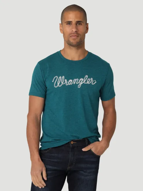 112325759 - Wrangler Men’s Rope Logo T-Shirt - Cyan Heather