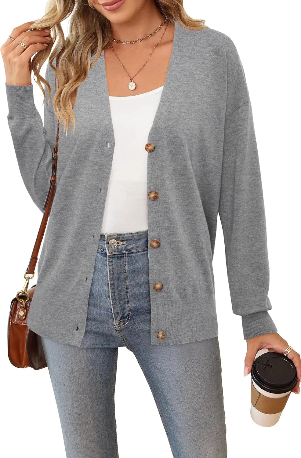 Arach&Cloz Womens Wool Blend Lightweight Summer Business Casual Cardigan Sweaters