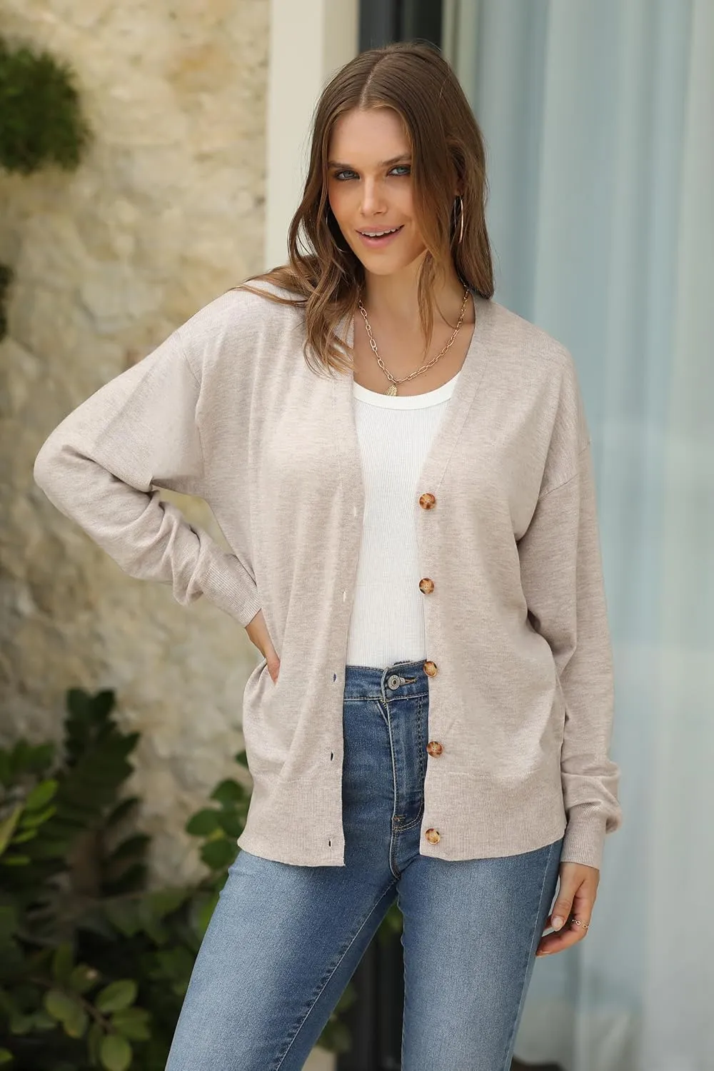Arach&Cloz Womens Wool Blend Lightweight Summer Business Casual Cardigan Sweaters
