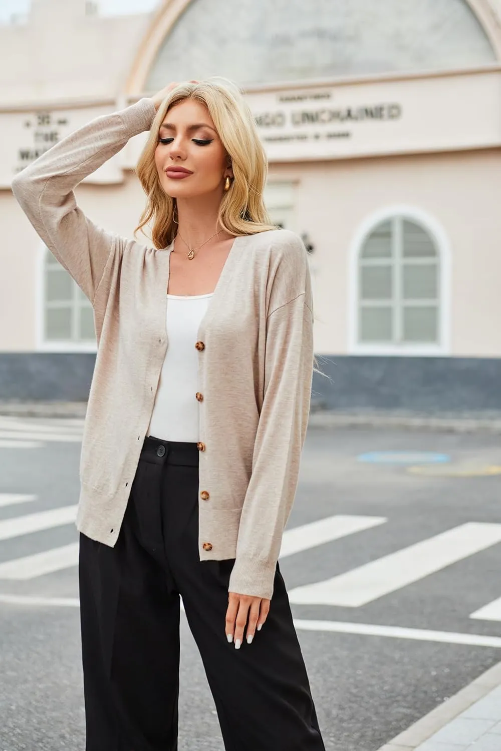 Arach&Cloz Womens Wool Blend Lightweight Summer Business Casual Cardigan Sweaters