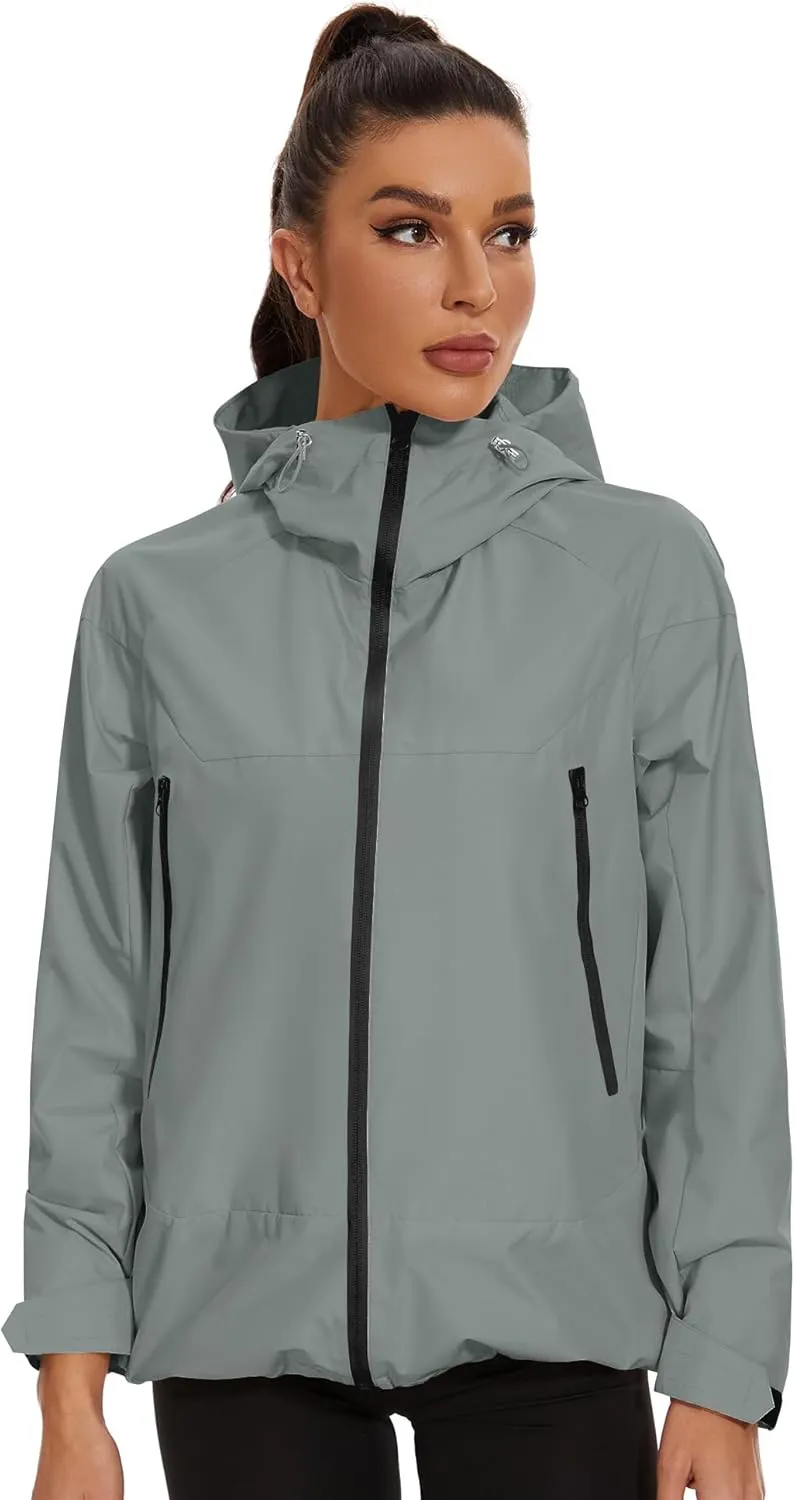 Avoogue Rain Jacket for Women Loose Fit Waterproof Lightweight Lined Rain Coat Hiking Windbreaker Jacket with Hood