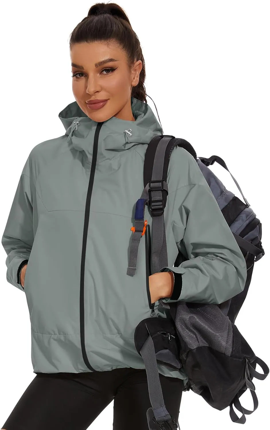 Avoogue Rain Jacket for Women Loose Fit Waterproof Lightweight Lined Rain Coat Hiking Windbreaker Jacket with Hood