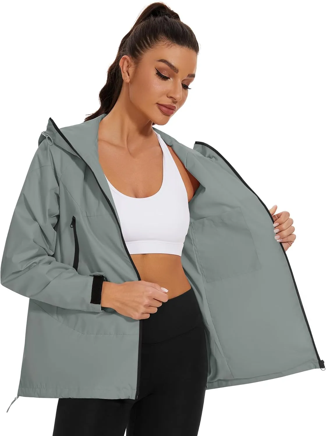 Avoogue Rain Jacket for Women Loose Fit Waterproof Lightweight Lined Rain Coat Hiking Windbreaker Jacket with Hood