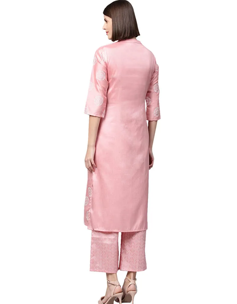 Baby Pink Poly Silk Suit Palazzo