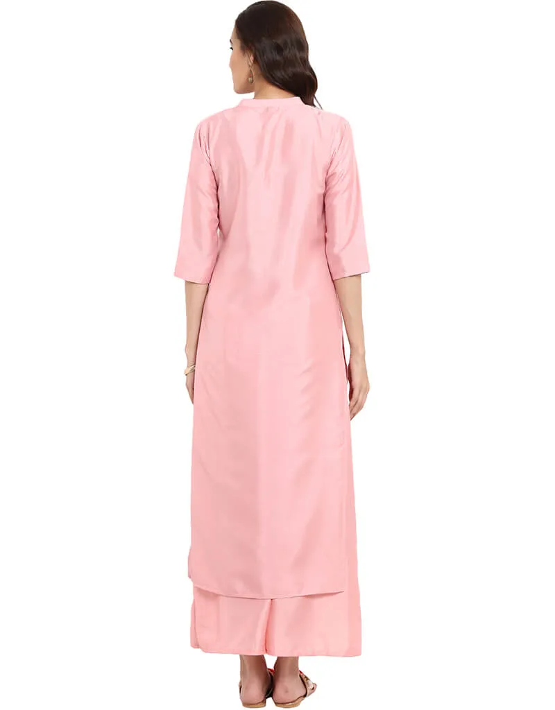 Baby Pink Poly Silk Suit Palazzo