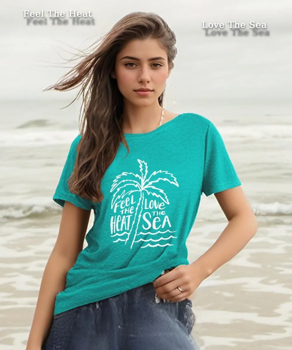 Beach Tshirts Shirts for Women Fun Hawaiian Shirts Coconut Tree Letter Print Graphic Tee Summer Holiday Vacation Tops