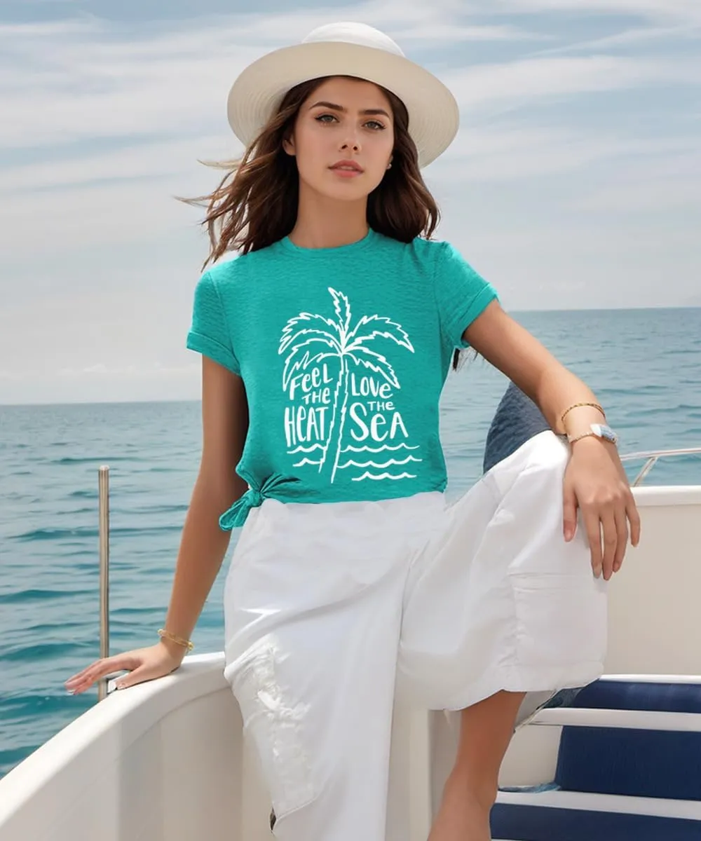 Beach Tshirts Shirts for Women Fun Hawaiian Shirts Coconut Tree Letter Print Graphic Tee Summer Holiday Vacation Tops