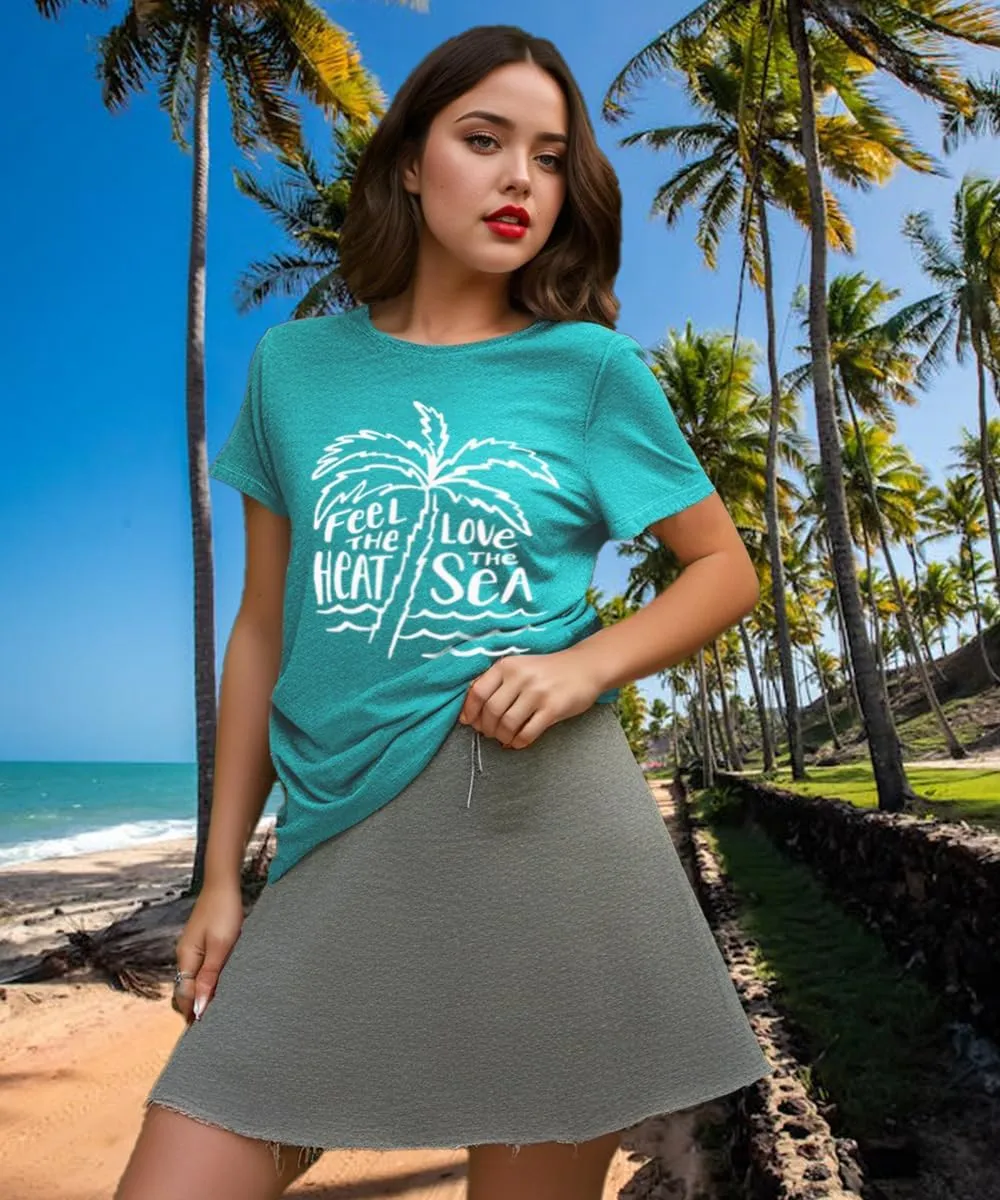 Beach Tshirts Shirts for Women Fun Hawaiian Shirts Coconut Tree Letter Print Graphic Tee Summer Holiday Vacation Tops