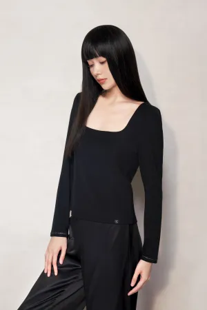 Black Silk Blend Long Sleeve Top