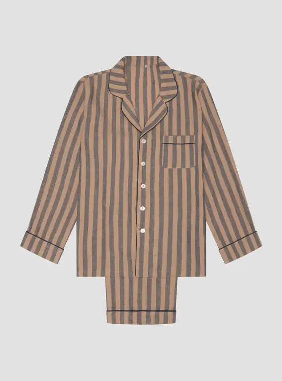 Blue & Porcini Striped Linen Women's PJ Trouser Set