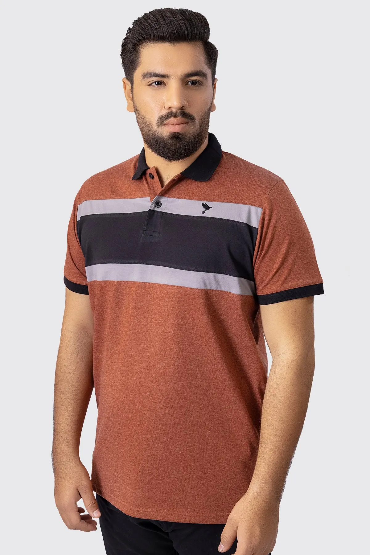 Brown Melange Tri-Color Polo Shirt (Plus Size) - A23 - MP0180P