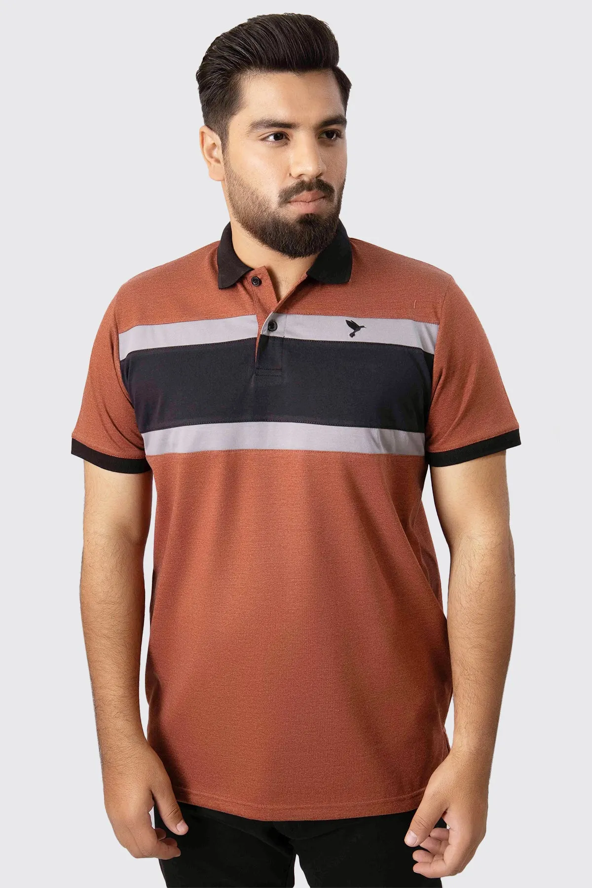 Brown Melange Tri-Color Polo Shirt (Plus Size) - A23 - MP0180P