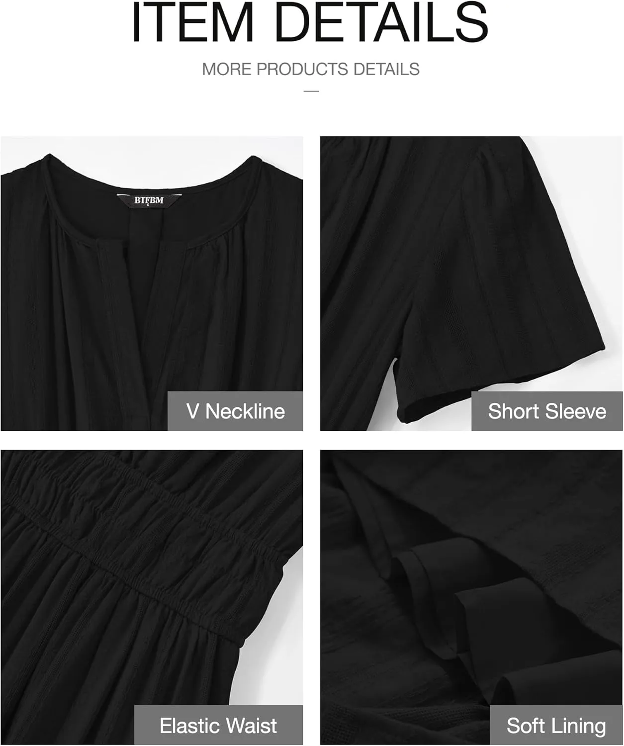 BTFBM Womens Summer 2025 Casual Midi Maxi Dresses Lightweight Short Sleeve V Neck Elastic Waist Boho Beach Dress Pockets