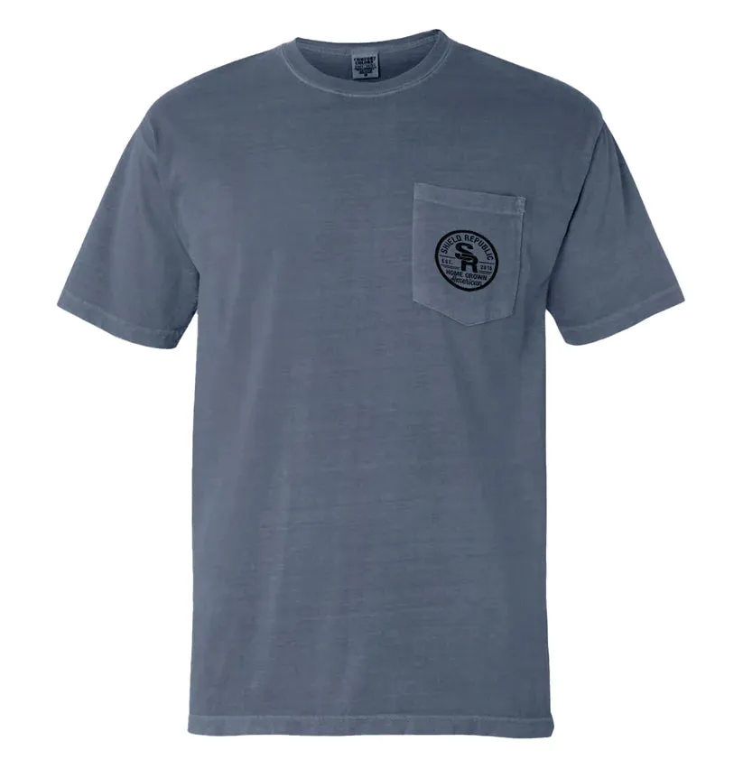 Building History Men's Blue Pocket Graphic Tee