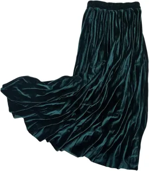 CHARTOU Women's Shiny Velvet Metallic Accordion Pleated Midi Skirt Elastic Waist A-Line Skirt