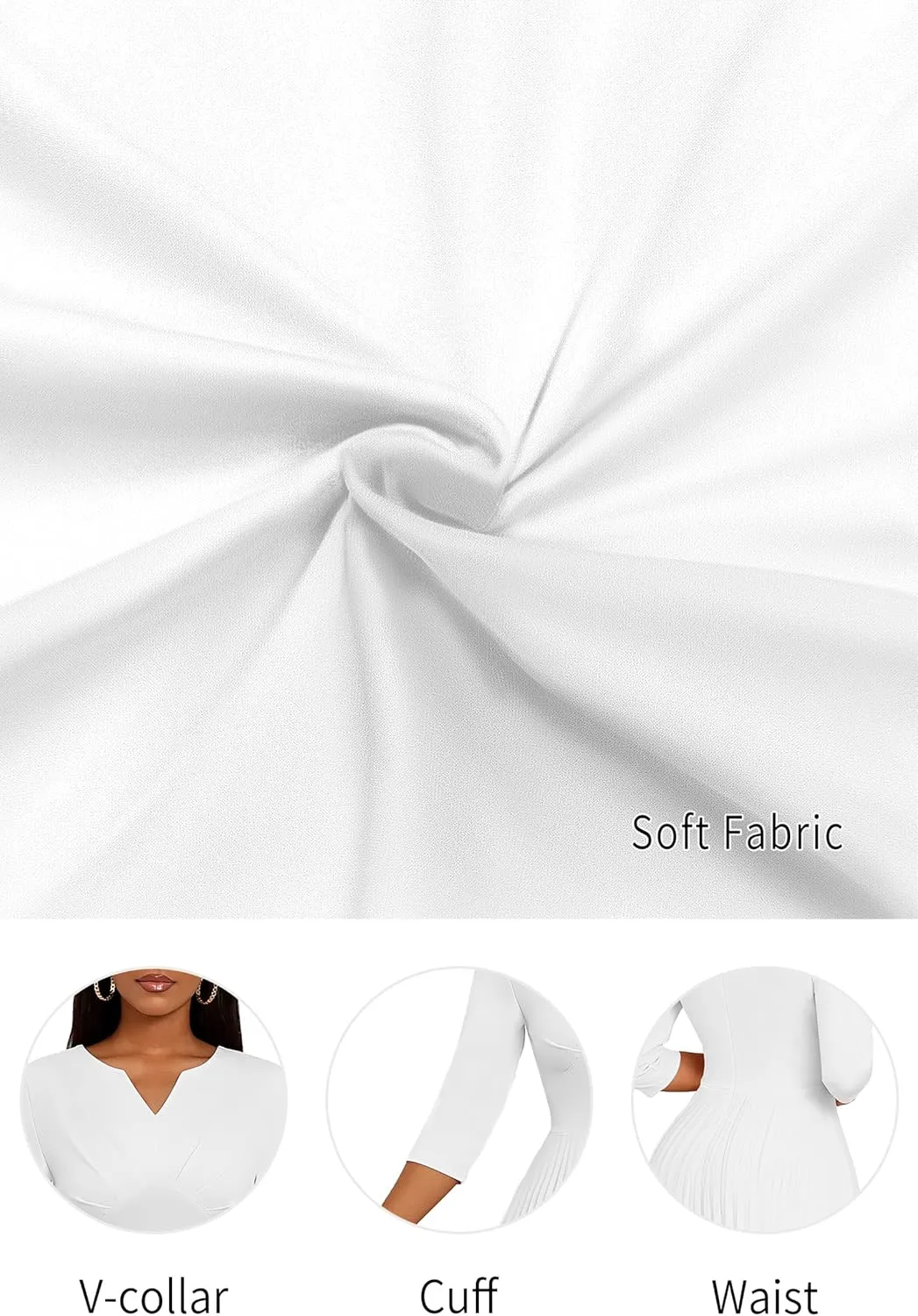 CLOCOR Midi Dresses for Women Casual Wrap Flared Pleated Dress A Line 3/4 Sleeve V Neck Church Cocktail Wedding Guest Dress