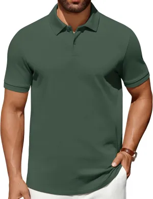 COOFANDY Men's Polo Shirts 100% Cotton Heavyweight Short Sleeve Button Golf Shirts Classic Pullover Ribbed Collar and Cuffs