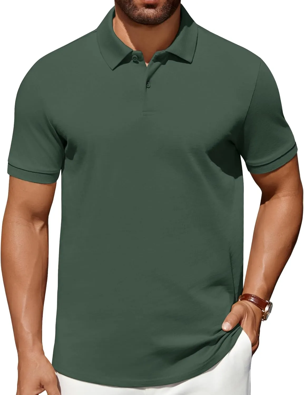 COOFANDY Men's Polo Shirts 100% Cotton Heavyweight Short Sleeve Button Golf Shirts Classic Pullover Ribbed Collar and Cuffs