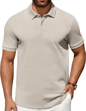 COOFANDY Men's Polo Shirts 100% Cotton Heavyweight Short Sleeve Button Golf Shirts Classic Pullover Ribbed Collar and Cuffs