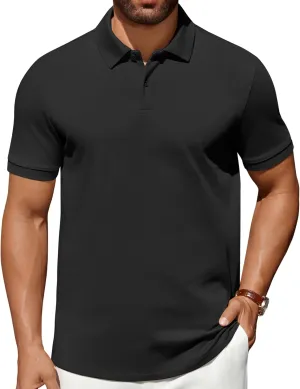 COOFANDY Men's Polo Shirts 100% Cotton Heavyweight Short Sleeve Button Golf Shirts Classic Pullover Ribbed Collar and Cuffs