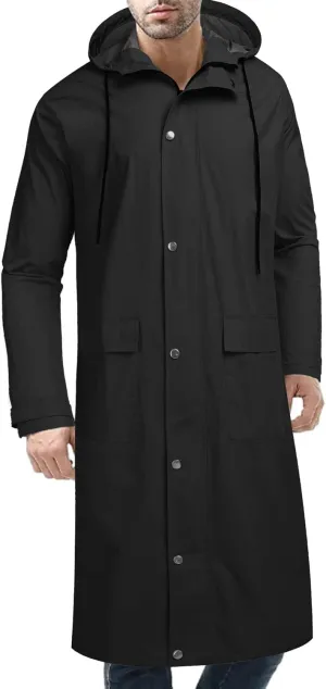 COOFANDY Men's Rain Jacket with Hood Waterproof Lightweight Active Long Raincoat