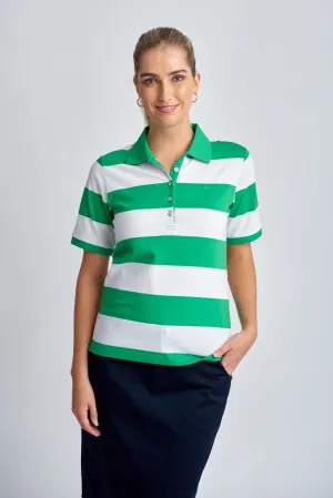 Cotton Striped Classic Fit Polo Shirt Kelly Green/White
