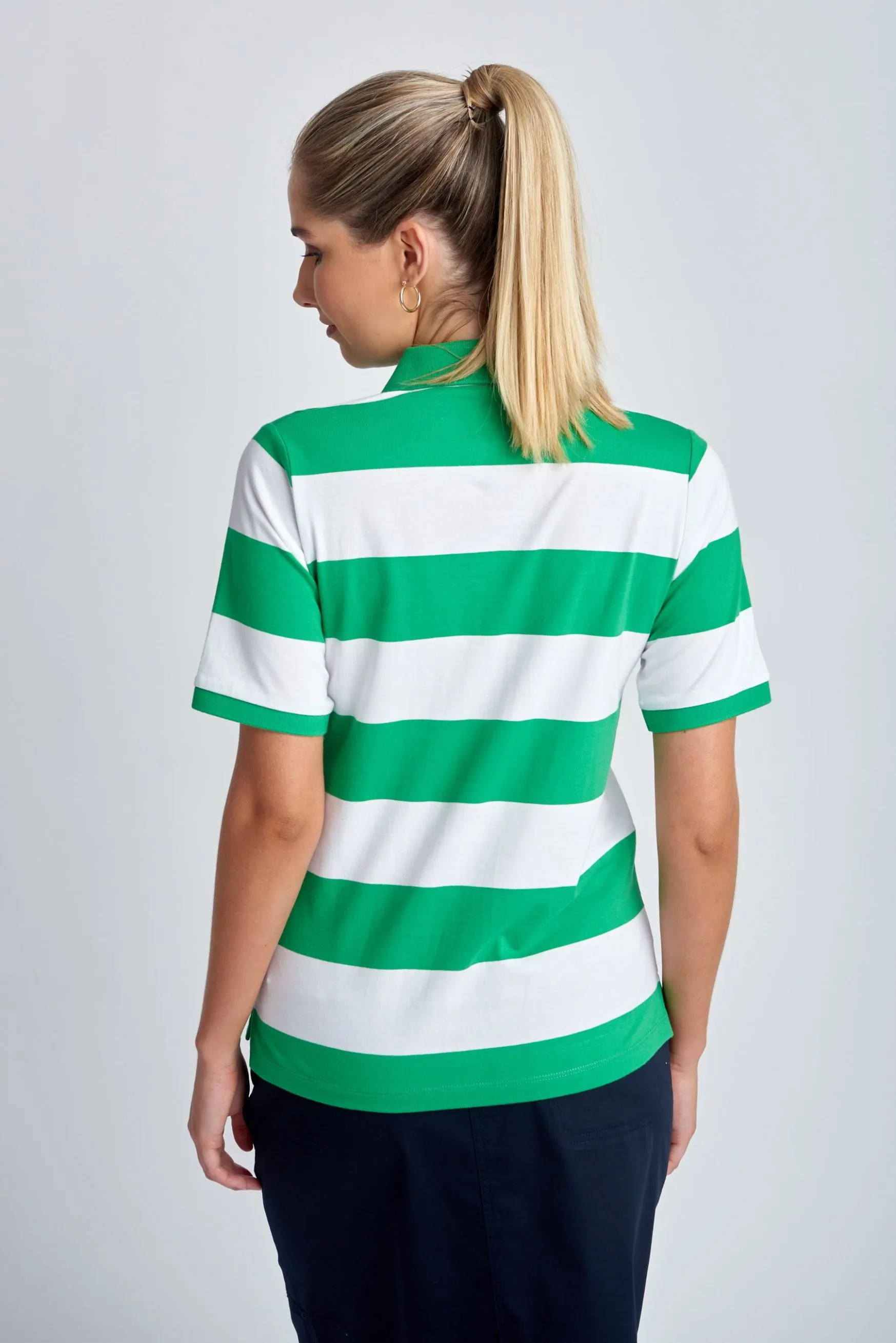 Cotton Striped Classic Fit Polo Shirt Kelly Green/White