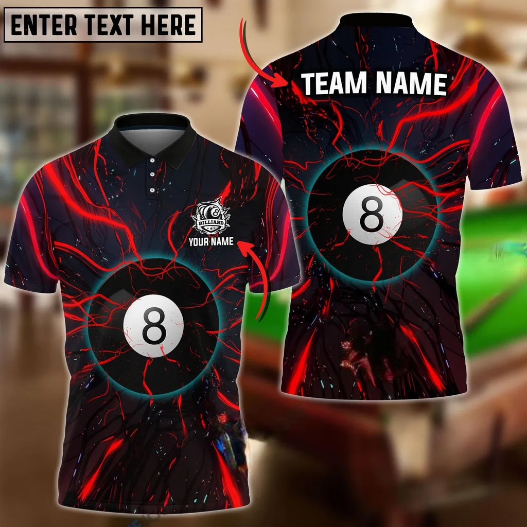 Customized Name Team Billiards Ball 8 Abstract Tentacle Polo Shirt, Perfect Gift for Billiard Lovers