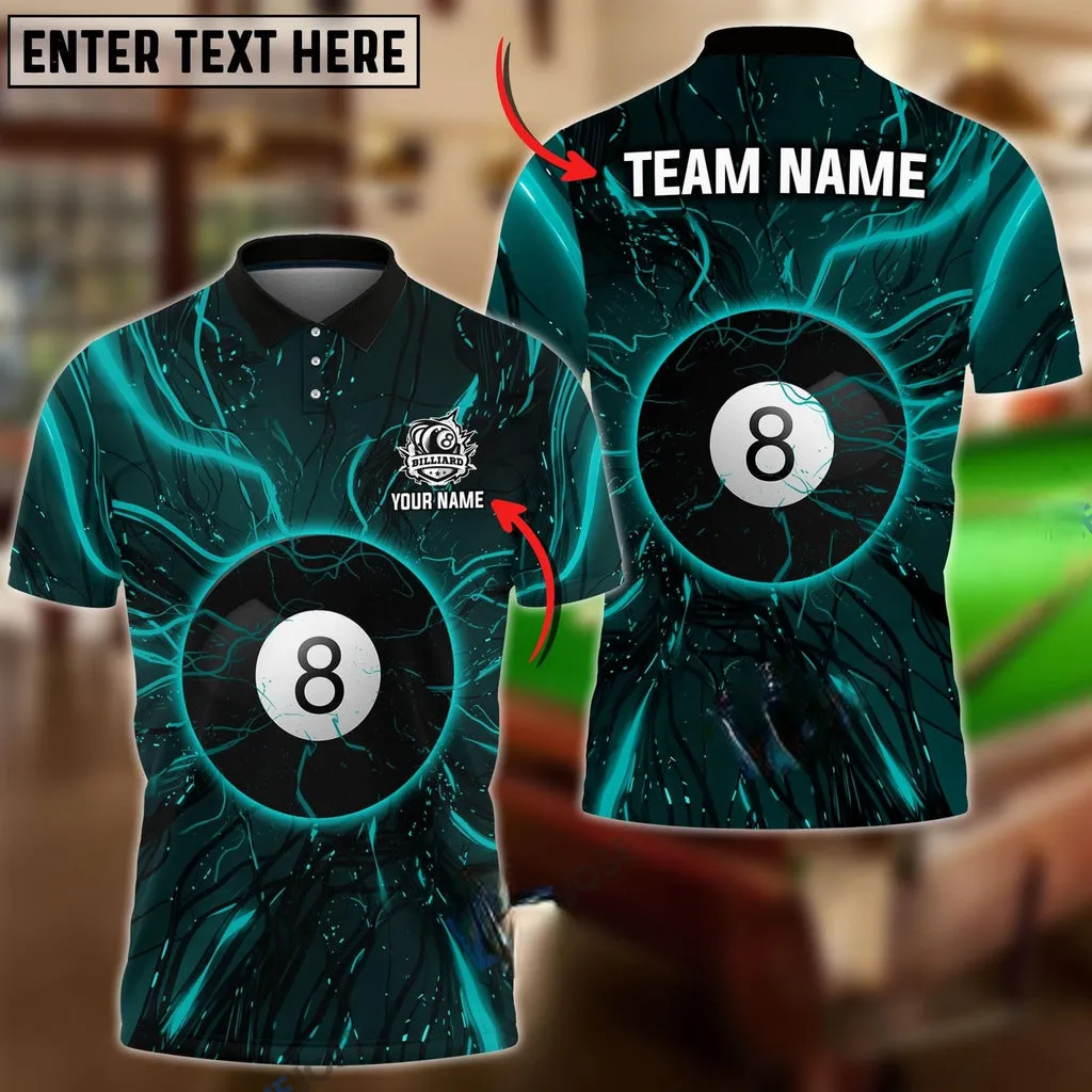 Customized Name Team Billiards Ball 8 Abstract Tentacle Polo Shirt, Perfect Gift for Billiard Lovers