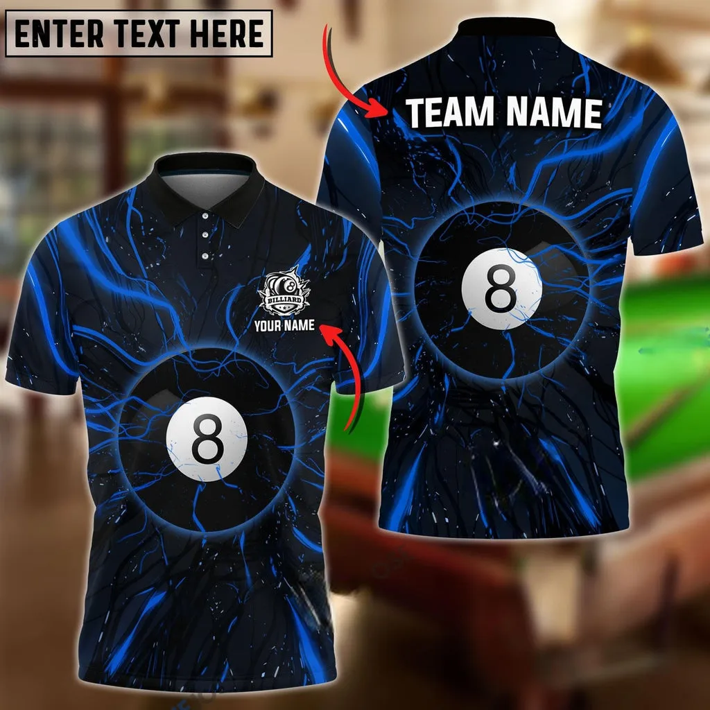 Customized Name Team Billiards Ball 8 Abstract Tentacle Polo Shirt, Perfect Gift for Billiard Lovers