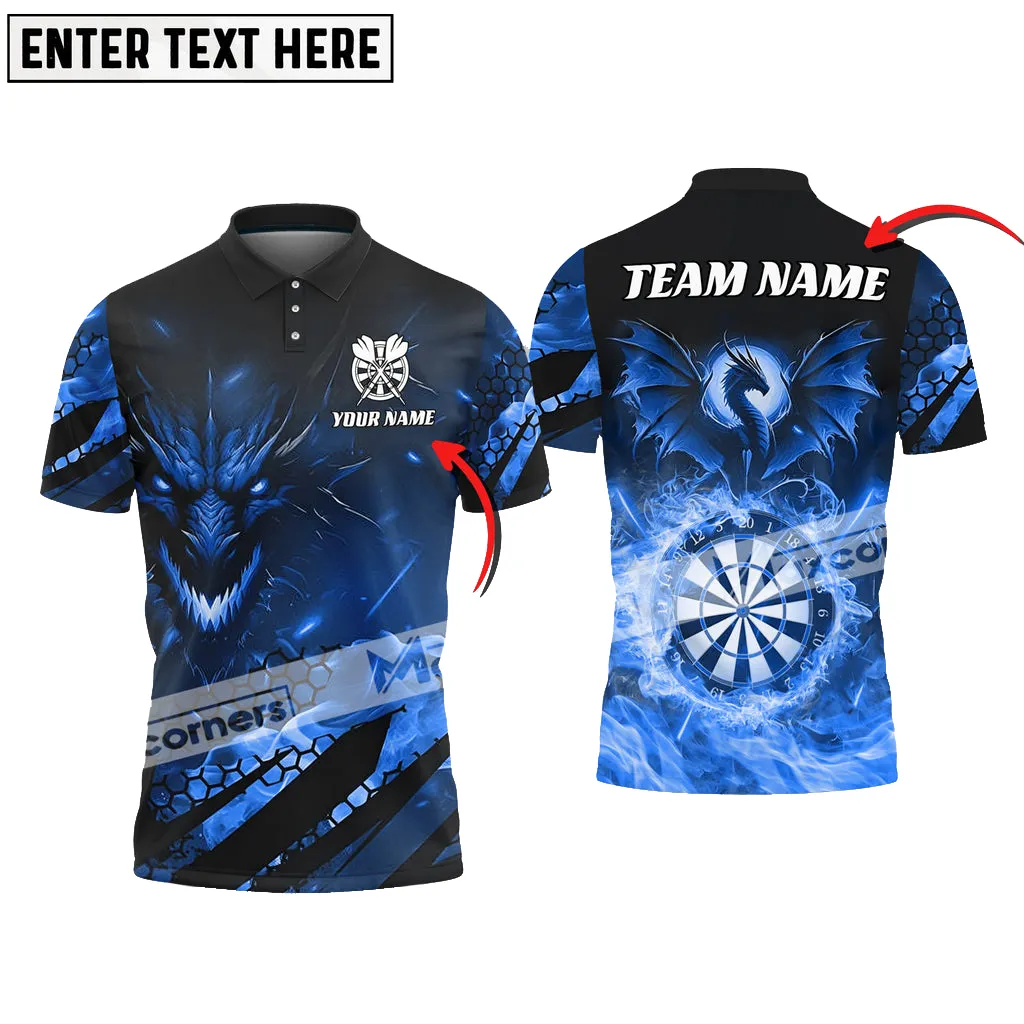 Darts Fire Flame Dragon Multicolor Option Customized Name, Team Name 3D Polo Shirt