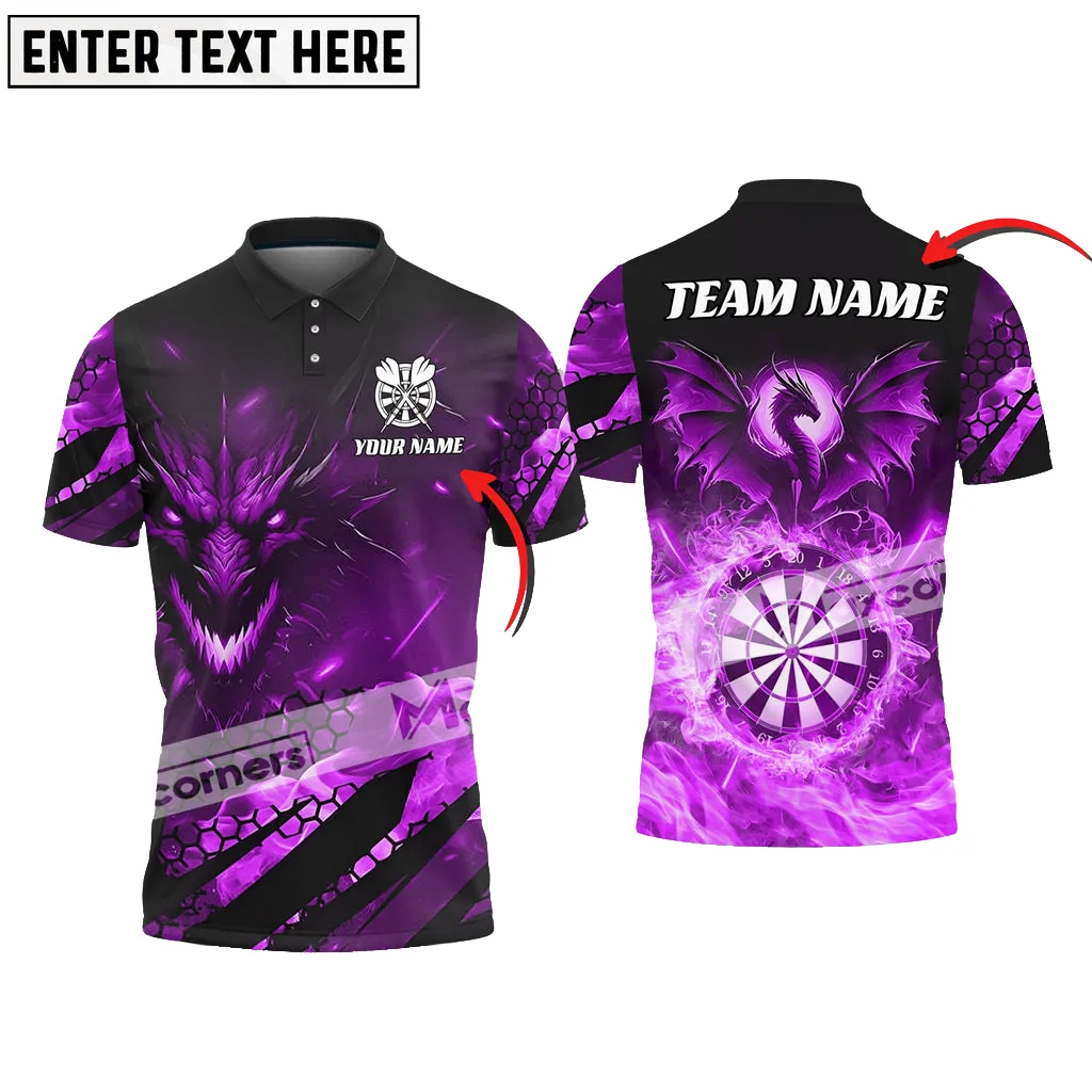 Darts Fire Flame Dragon Multicolor Option Customized Name, Team Name 3D Polo Shirt