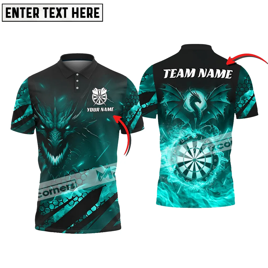 Darts Fire Flame Dragon Multicolor Option Customized Name, Team Name 3D Polo Shirt