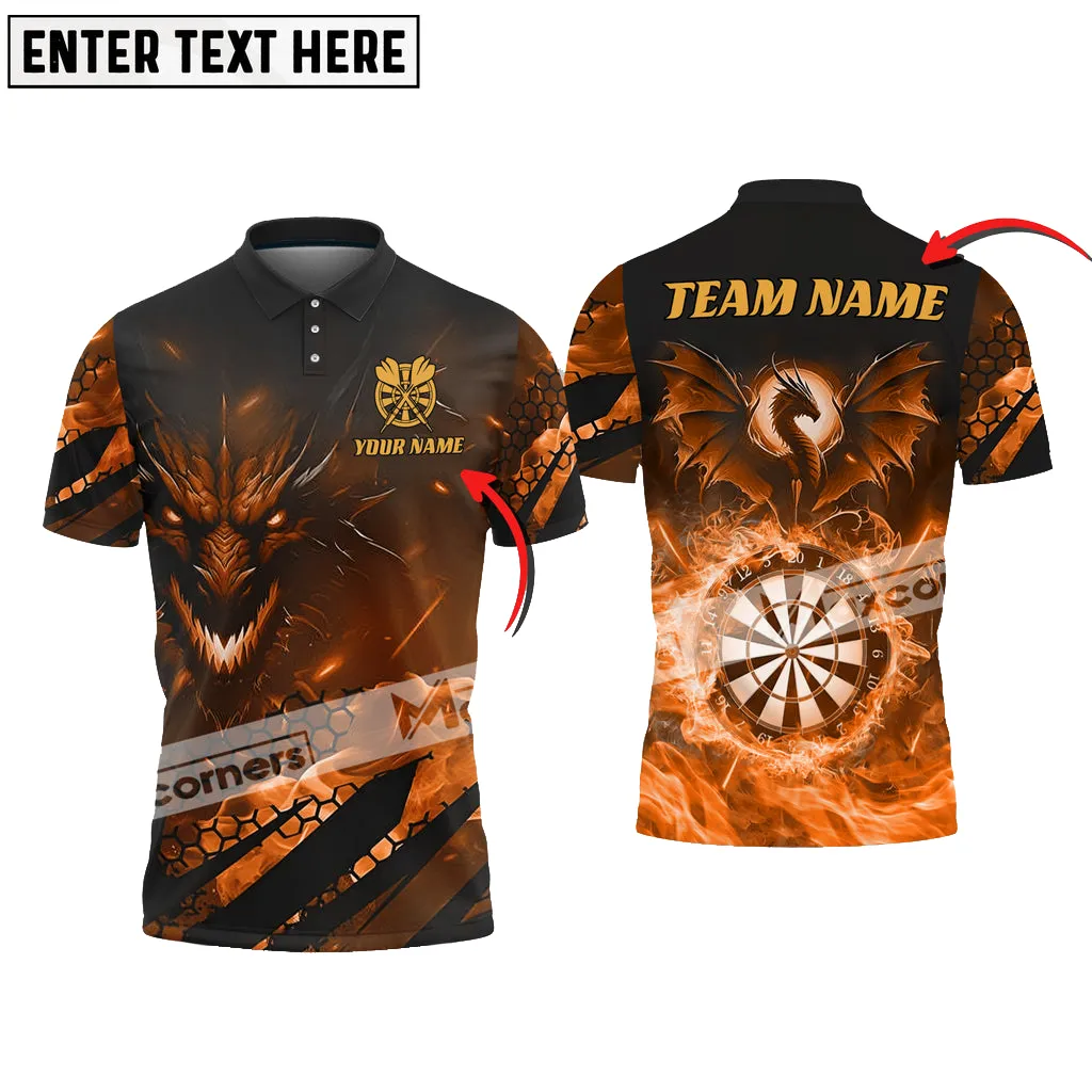 Darts Fire Flame Dragon Multicolor Option Customized Name, Team Name 3D Polo Shirt