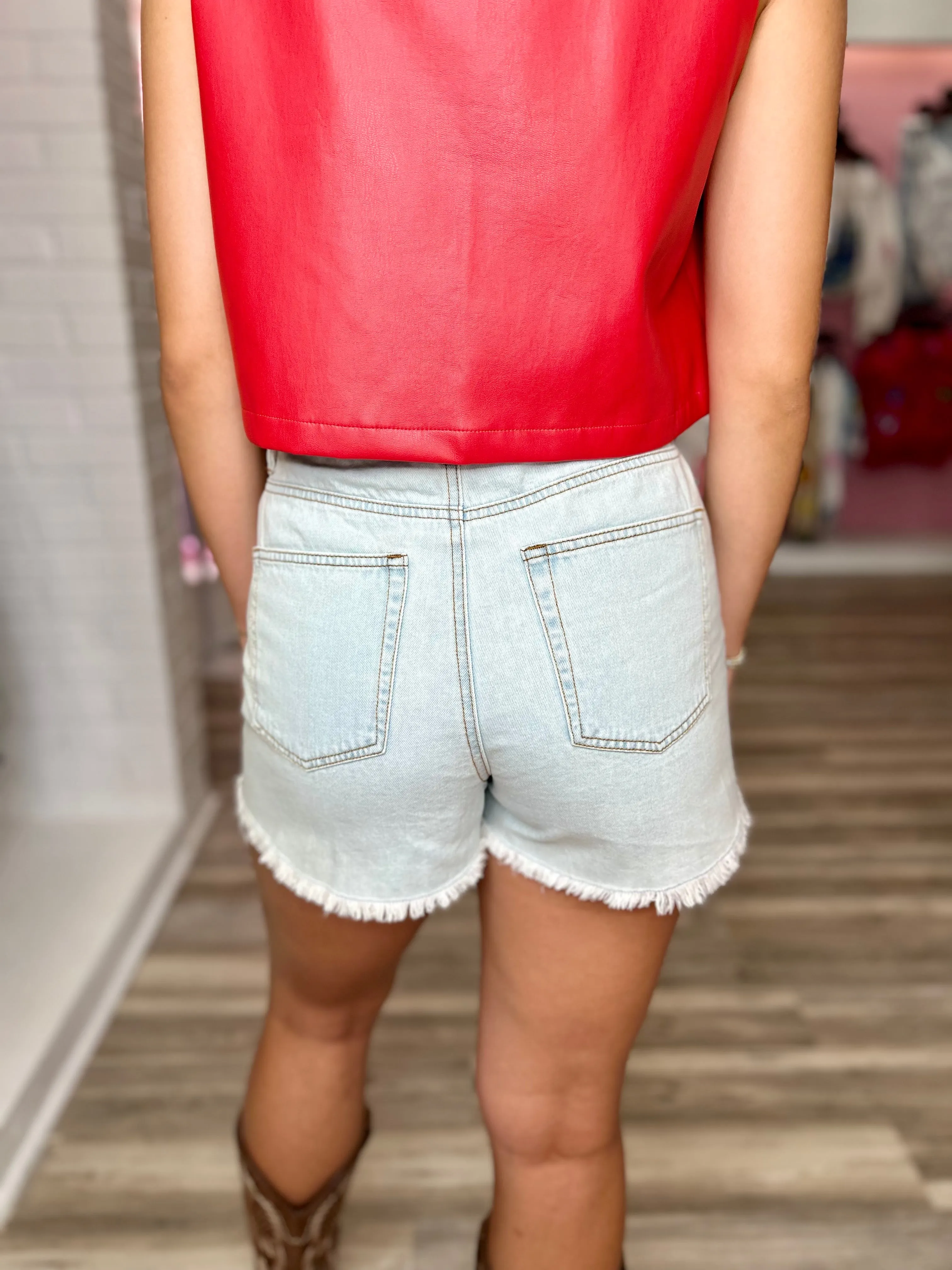 Dixon Pearl Beaded Denim Shorts Light Wash