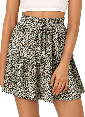 Ezcosplay Women Boho Ruffle Floral Mini Skirt High Waisted Ditsy Floral A Line Summer Beach Short Skirt