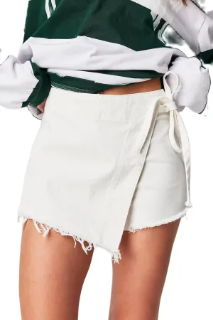 Faretumiya Women Denim Shorts Skorts Asymmetrical Adjustable Drawstring Tie Side Jean Skirt Skort Y2k Going Out Shorts