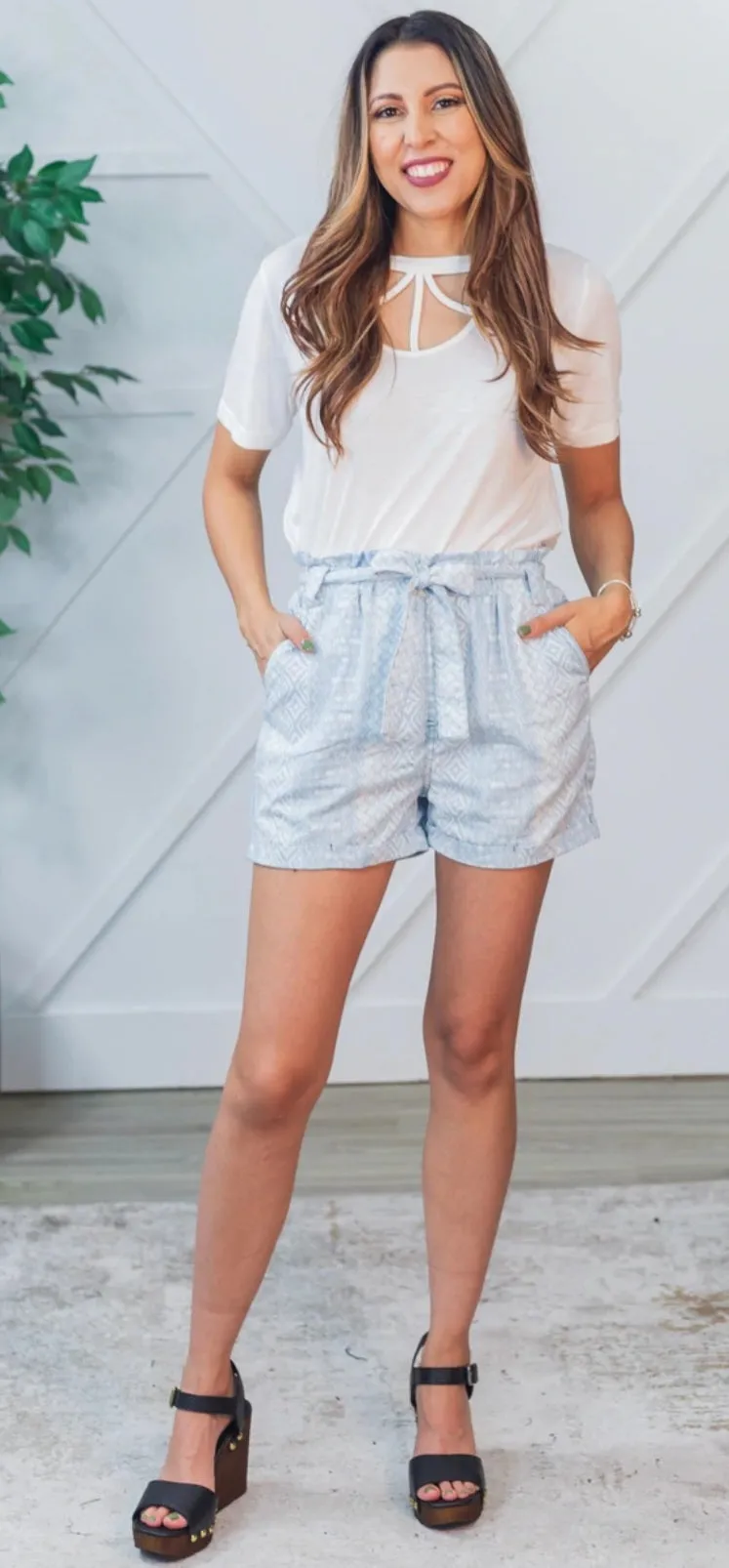 Faux denim aztec shorts