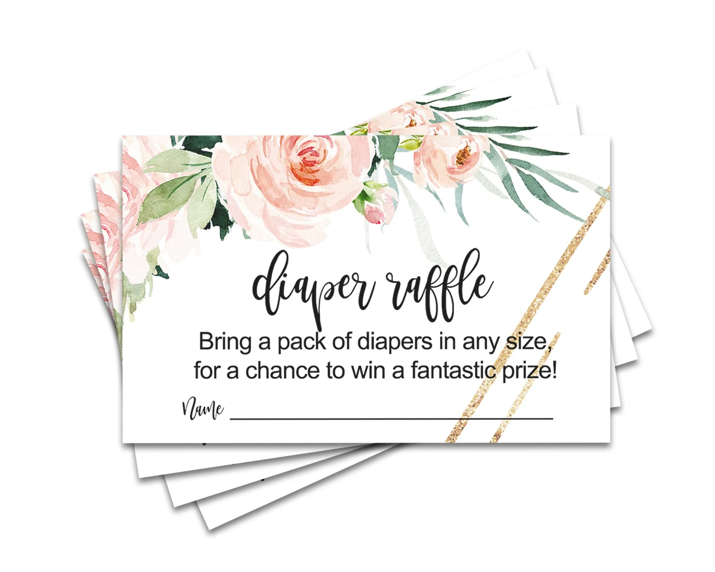 Graceful Floral Diaper Raffle Tickets - Baby Shower Game Inserts by Paper Clever Party, 50 Pack