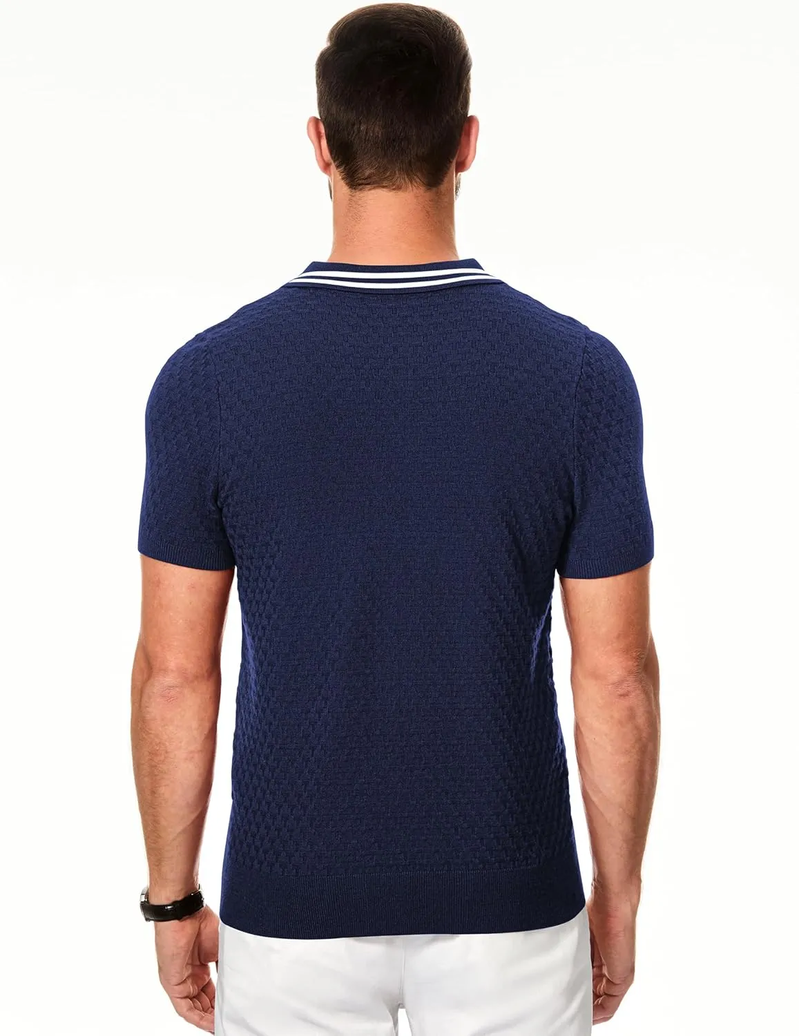 JMIERR Men's Knit Polo Shirts Casual Short Sleeve Button Lightweight Shirt