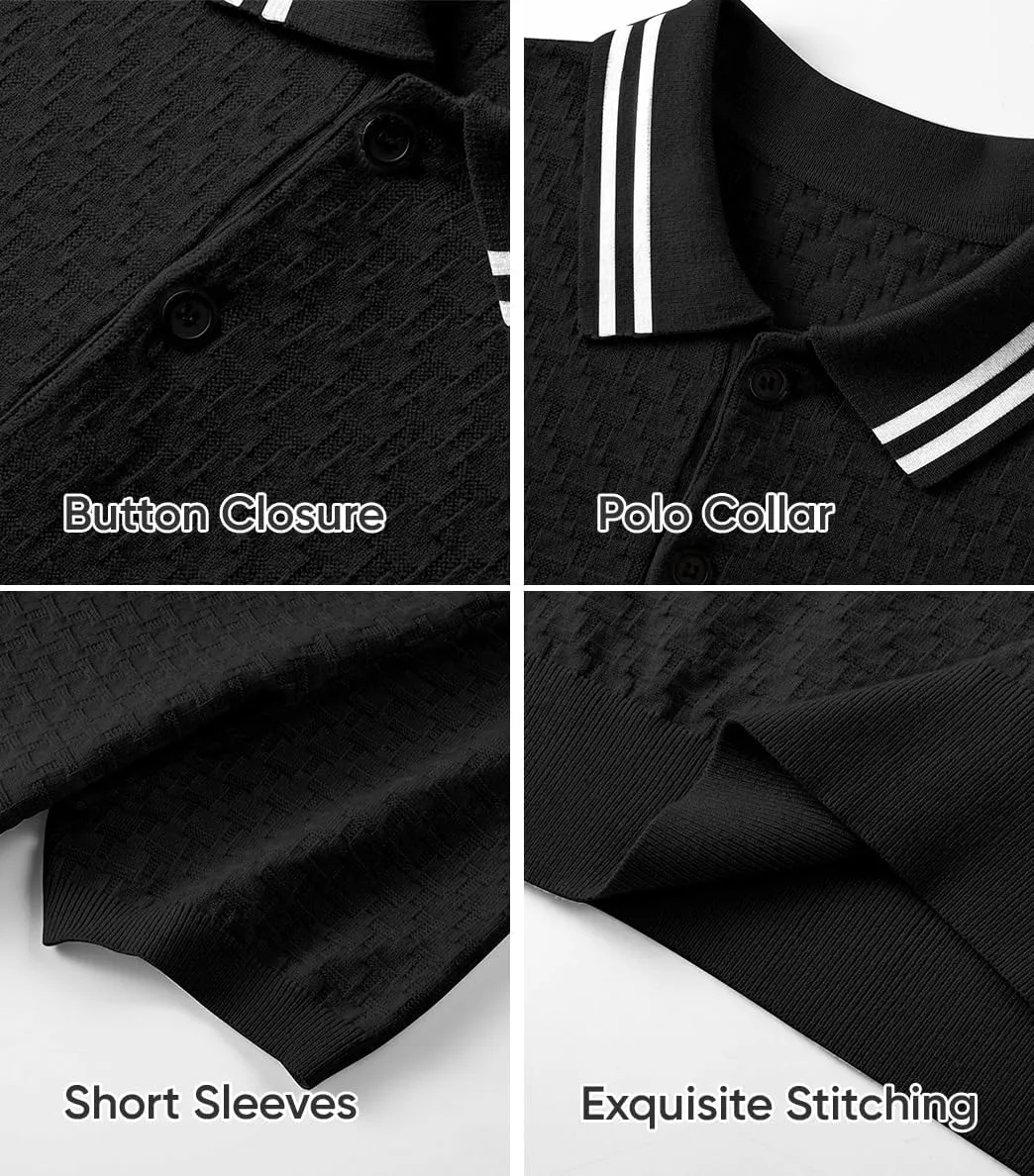 JMIERR Men's Knit Polo Shirts Casual Short Sleeve Button Lightweight Shirt