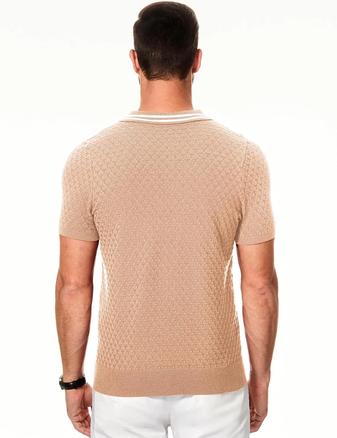JMIERR Men's Knit Polo Shirts Casual Short Sleeve Button Lightweight Shirt