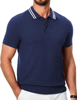 JMIERR Men's Knit Polo Shirts Casual Short Sleeve Button Lightweight Shirt