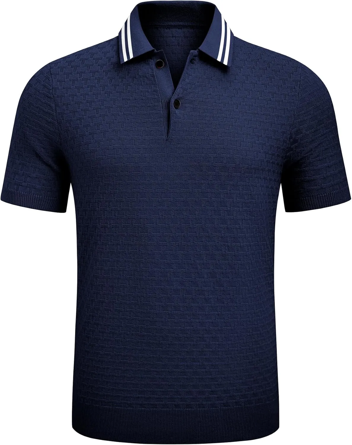 JMIERR Men's Knit Polo Shirts Casual Short Sleeve Button Lightweight Shirt
