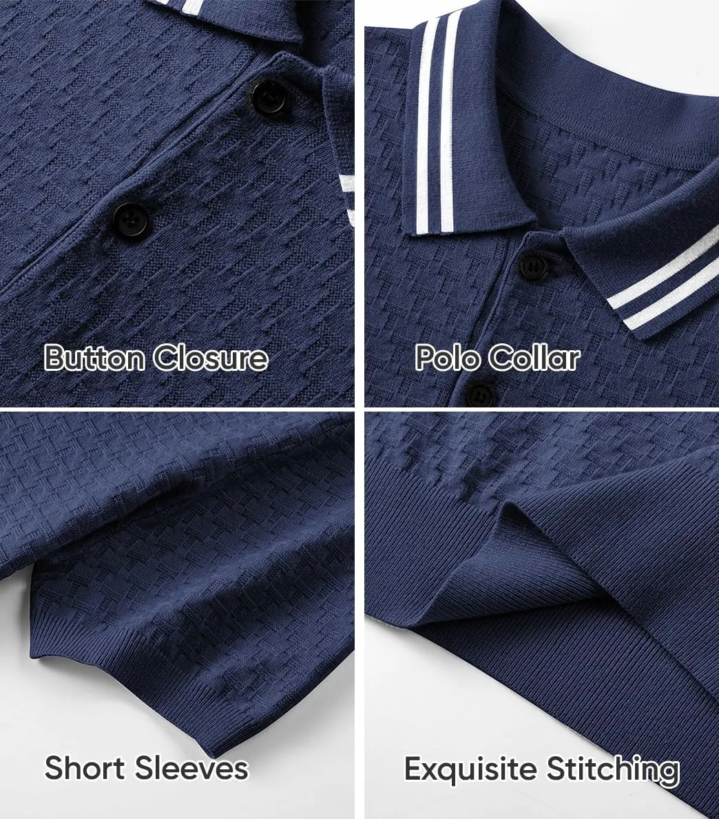 JMIERR Men's Knit Polo Shirts Casual Short Sleeve Button Lightweight Shirt
