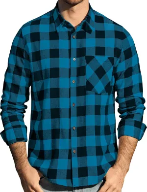 JOGAL Long Sleeve Shirts for Men Plaid Button Down Shirt Mens Casual Cotton Button Up Pocket Shirt