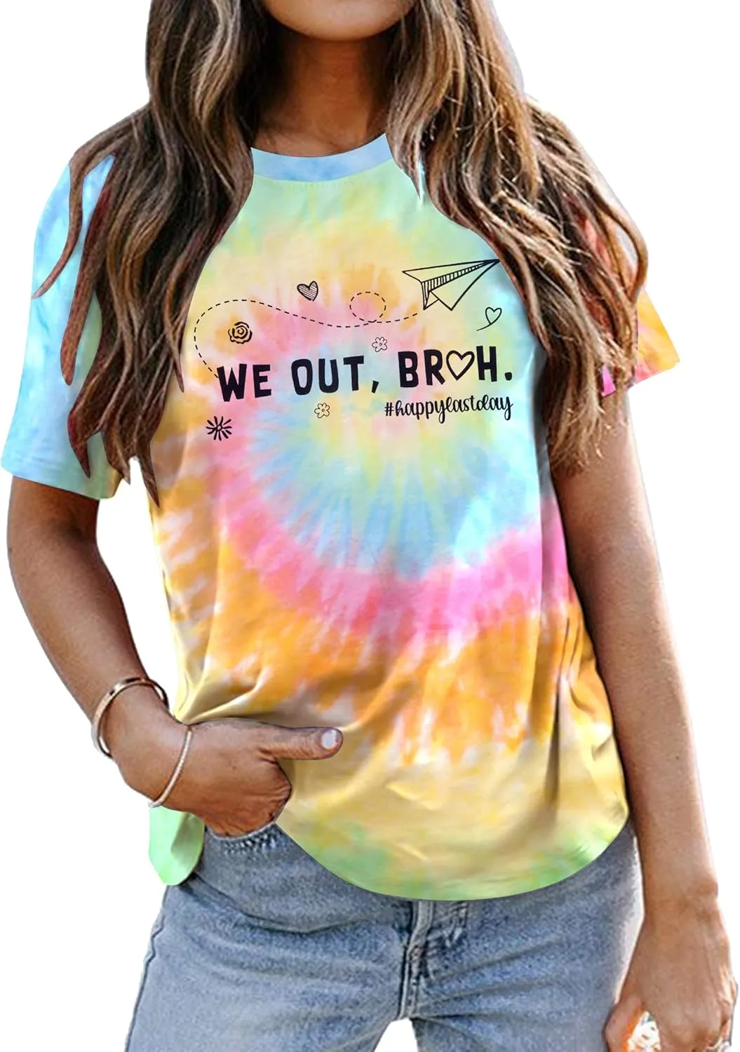 Last Day of School Shirt: Women Teacher Shirts Funny We Out Bruh Graphic T-Shirt Cute Teach Inspirational Short Sleeve Tops