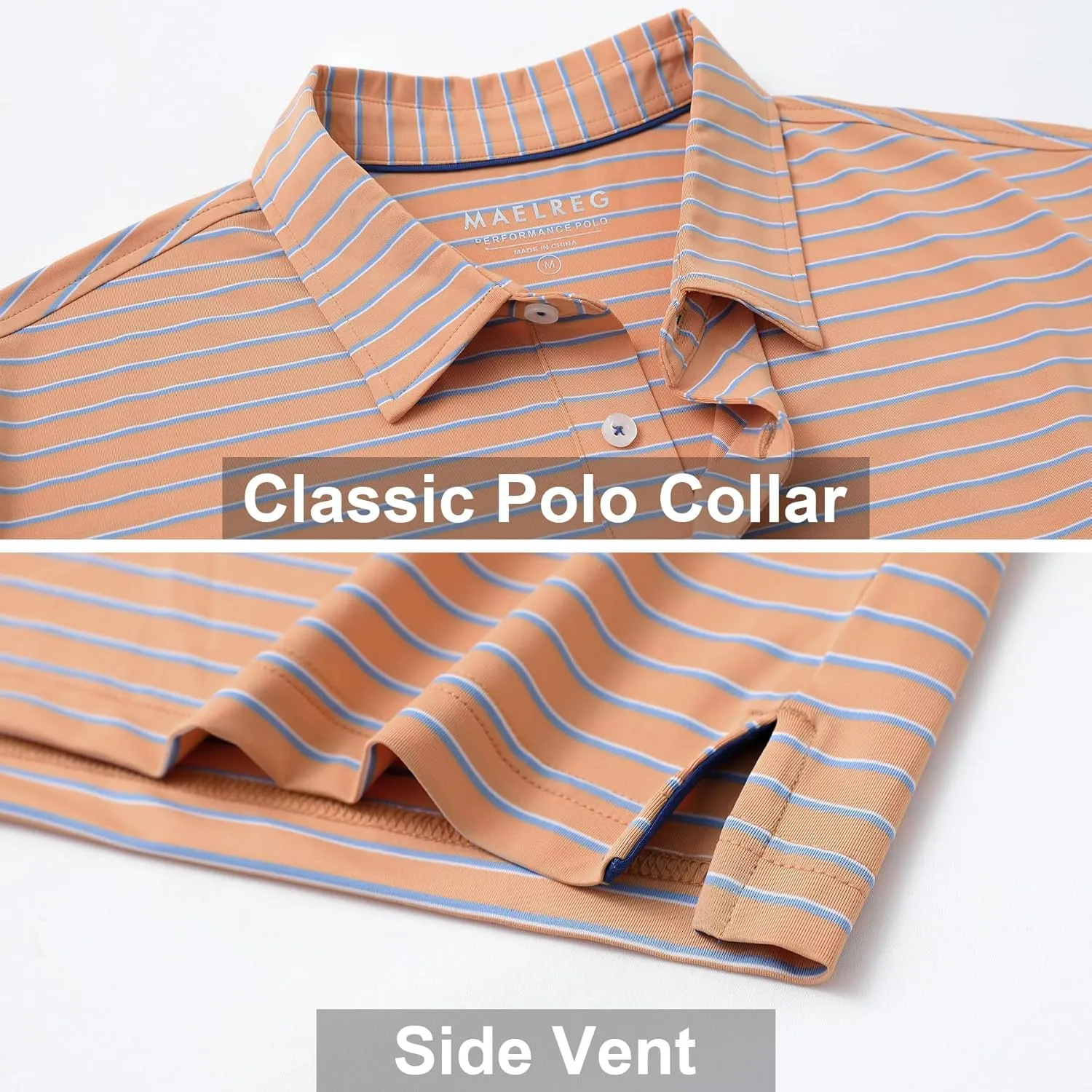 M MAELREG Boys' Polo Shirt Striped Short Sleeve Moisture Wicking Performance Stretch Active Casual Collared Kids Golf Shirt